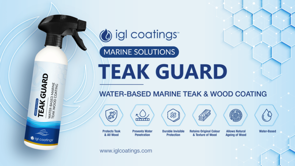 IGL Teak Guard, water based marine teak and wood coating that works on all types of wood. It prevents water penetration and retains the original colour and texture of the wood. Made from a water-based formula, it is eco-friendly, long lasting and allows the wood to age naturally.