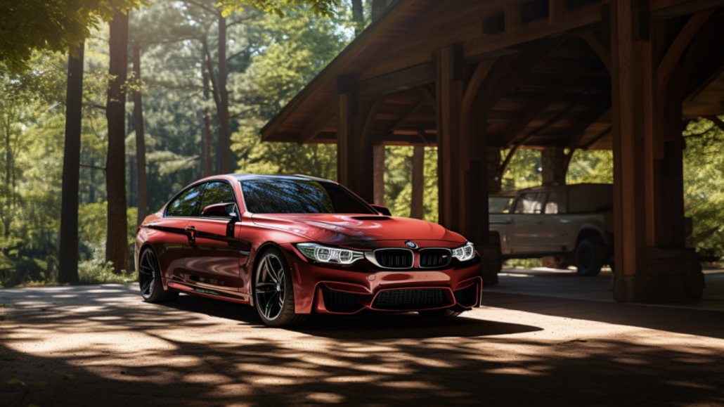 A luxury car parked under a shade in the summer heat to prevent excessive UV exposure
