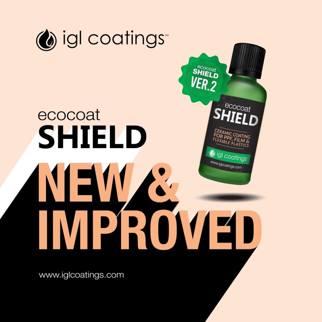 igl coatings ecocoat shield new and improved formulation that is formulated for ppf, film and flexible plastics launch image that was launched at SEMA SHOW 2023
