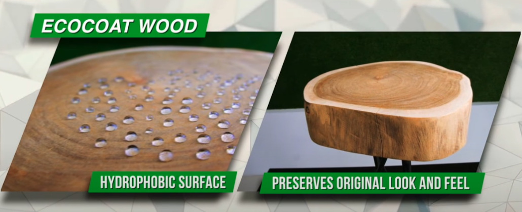 Application of ecocoat wood, a wood coating that allows the wood to be hydrophobic while maintaining the original look and feel of the wood